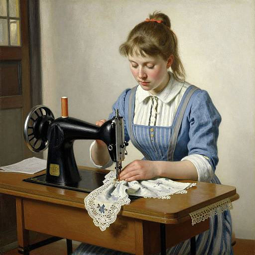 Detailed Oil Painting of Dutch Seamstress