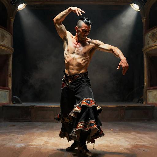 Male Flamenco Dancer on Decaying Theater Stage