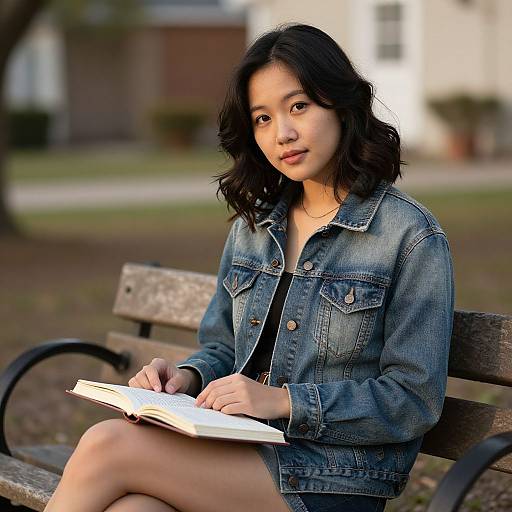 Young Asian Woman Reading at Golden Hour