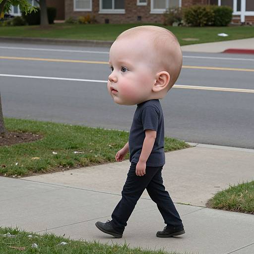 Surreal Man with Baby Head Walking