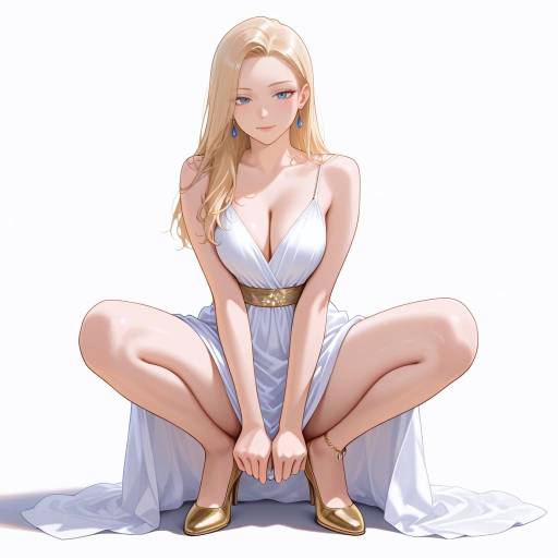 Elegant Blonde Woman in Crouching Pose Elegant Blonde Woman in Crouching Pose