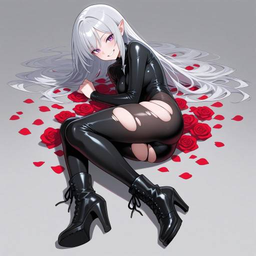 Silver-Haired Vampire Among Rose Petals Silver-Haired Vampire Among Rose Petals