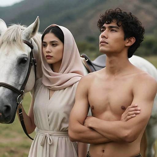 Dynamic Portrait of Two People and a Horse