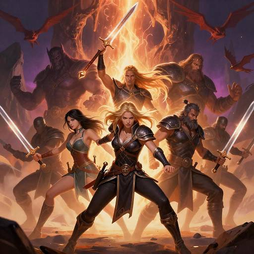 Epic Fantasy Battle in a Glowing Cave