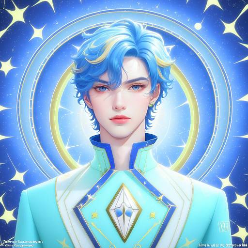 Illustration of Astel leda, holostars in the style of Fouriasensei