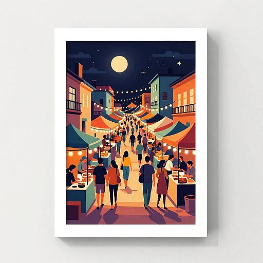 Vibrant Bustling Night Market Scene