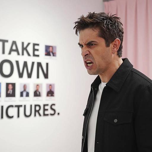 Angry Man with Earring in Photo Display