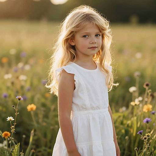 Golden Blonde Child in Wildflower Meadow
