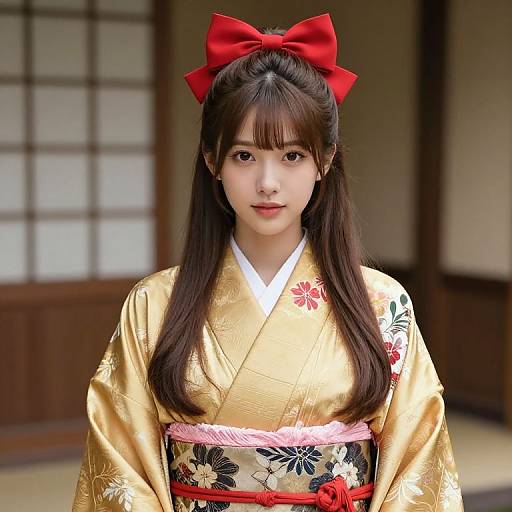 Asian Girl in Gold Kimono