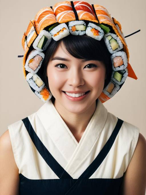 Woman Wearing Sushi Roll Hat