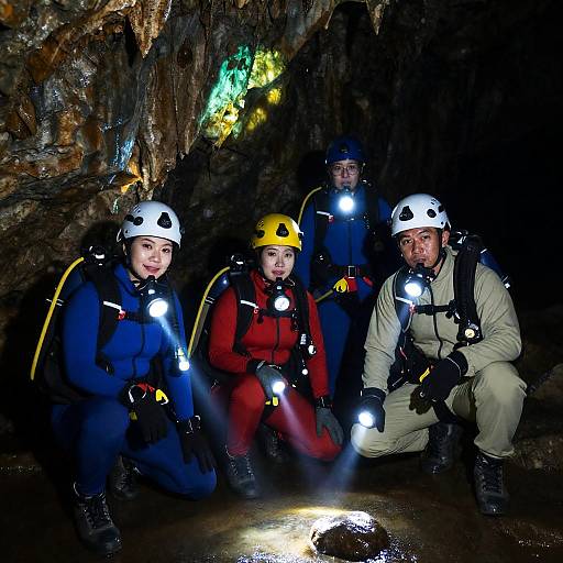Caving Adventure: Team in Dark Cave