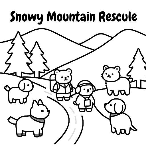 Snowy Mountain Rescue Coloring Page