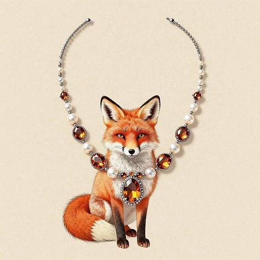 Red Fox with Amber Gem Necklace