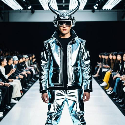 Male Model in Futuristic Chrome Armor at Fashion Show