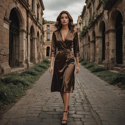 Confident woman walking on vintage street
