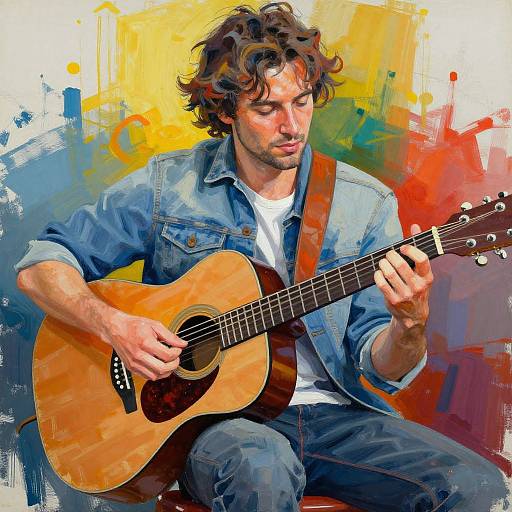 Vibrant Portrait of Guitarist Playing