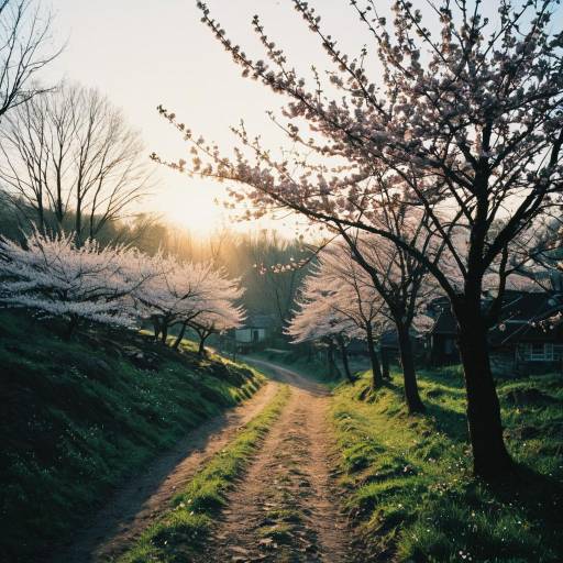 Serene Village Spring with Cherry Blossoms Serene Village Spring with Cherry Blossoms