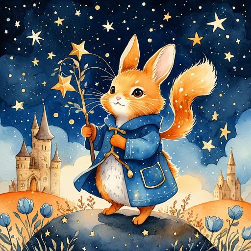 Magical Fox Holding Starry Branch