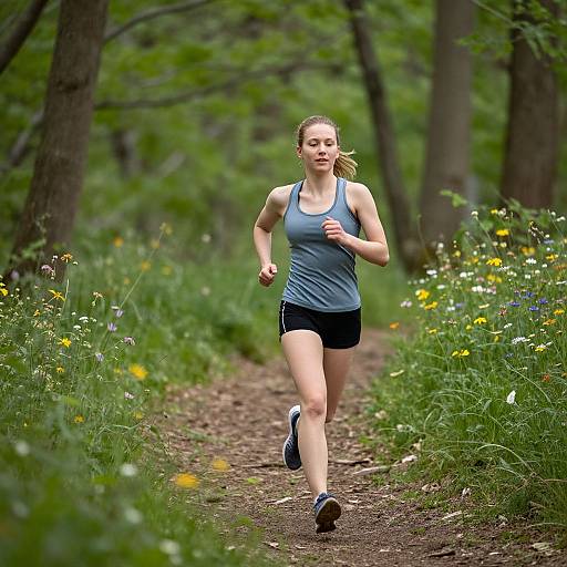 Energetic Woman Jogging in Forest