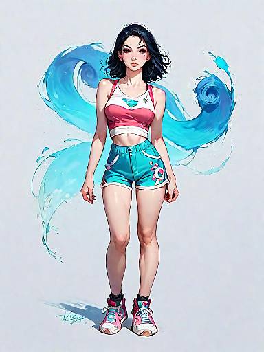 Athleisure Woman with Blue Water Swirls