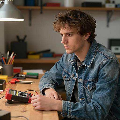 Neutral Expression at a Workshop Bench
