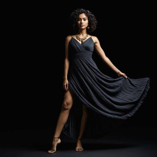 Elegant Woman in Flowing Black Dress