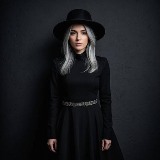 Elegant woman in black dress with silver hair