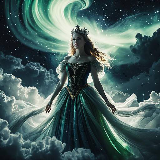 Aurora Queen with Ethereal Cosmic Clouds
