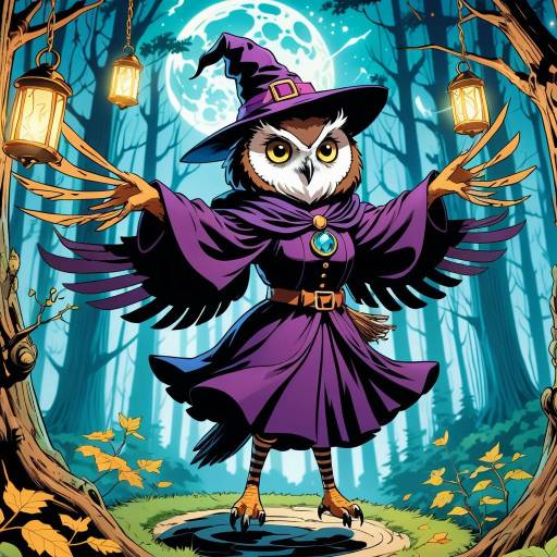 Enchanted Witch Owl in Vintage Manga Style Enchanted Witch Owl in Vintage Manga Style