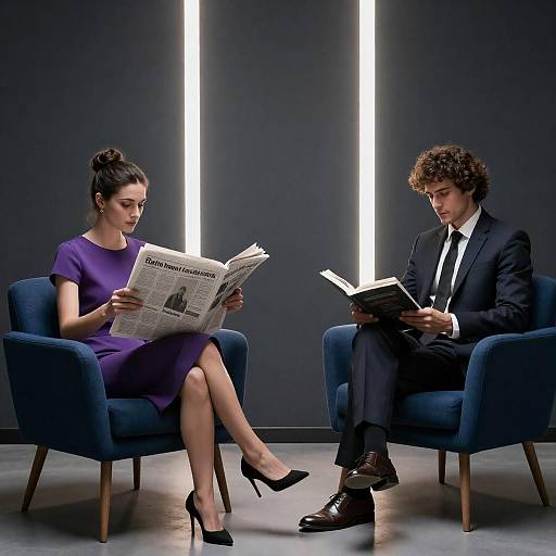 Professional Man and Woman Reading in Modern Room