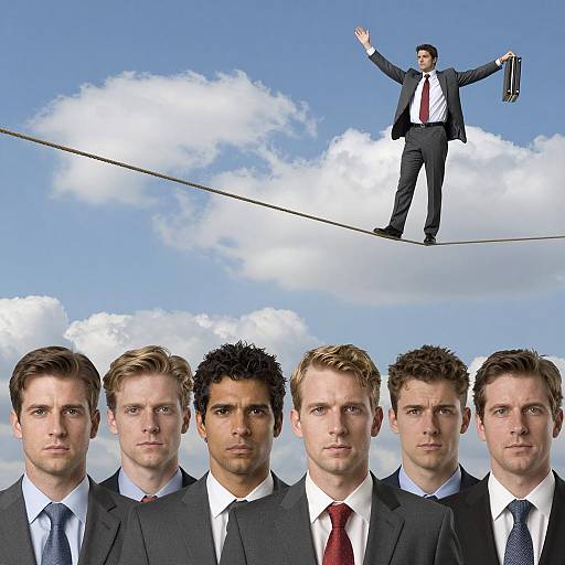Businessmen on a Tightrope Under Blue Sky