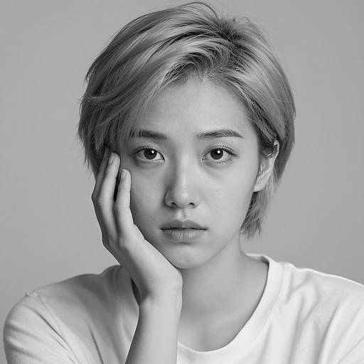 Serious Young Woman in Black and White