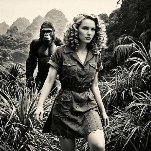 Woman in 1930s Safari Dress with King Kong Gorilla