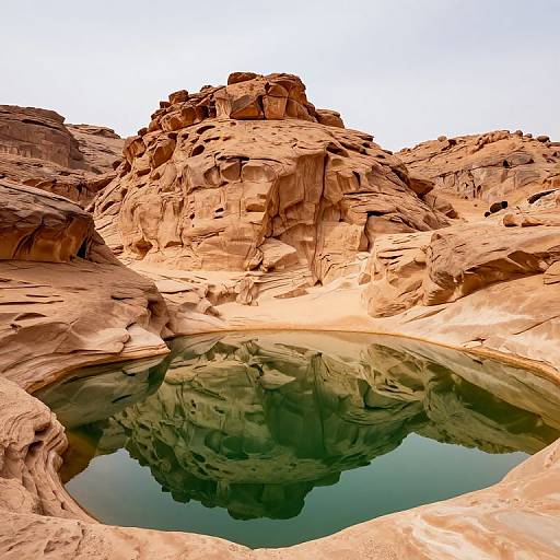 Desert Oasis with Rock Formations