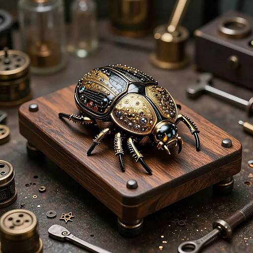 Steampunk Jeweled Scarab on Desk