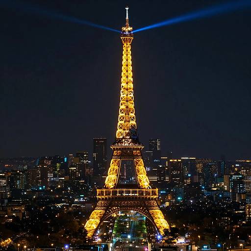 Illuminated Eiffel Tower with Blue Laser