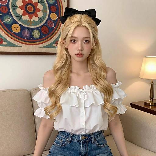 Young Woman on Couch with Fruit Art