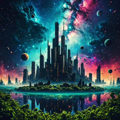 Futuristic Floating Metropolis in Vivid Galaxy