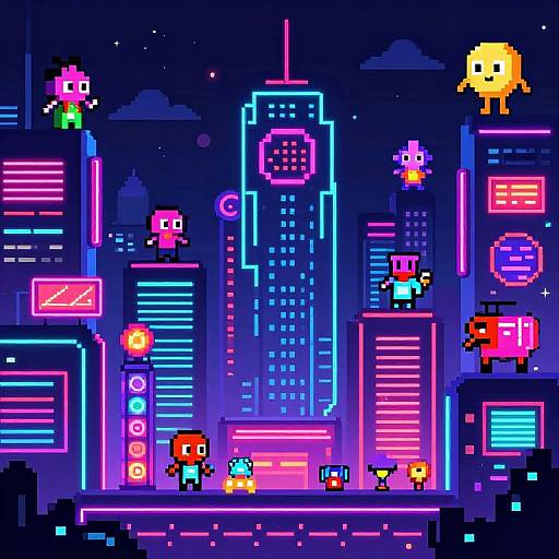 Pixel Art Neon Cityscape Night