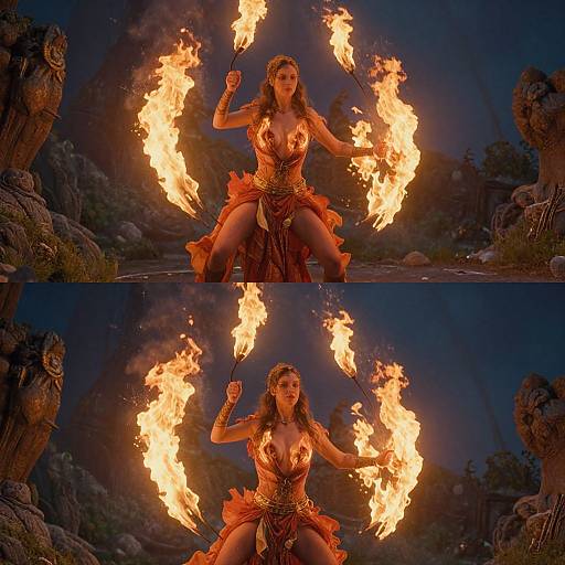 Fiery Dance in Surreal Landscape