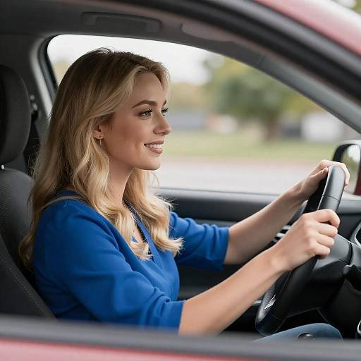 Smiling Woman Driving Car