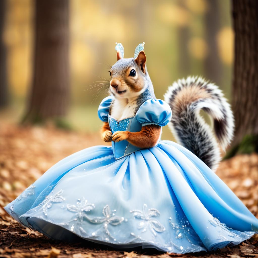 Whimsical Squirrel in Cinderella Costume