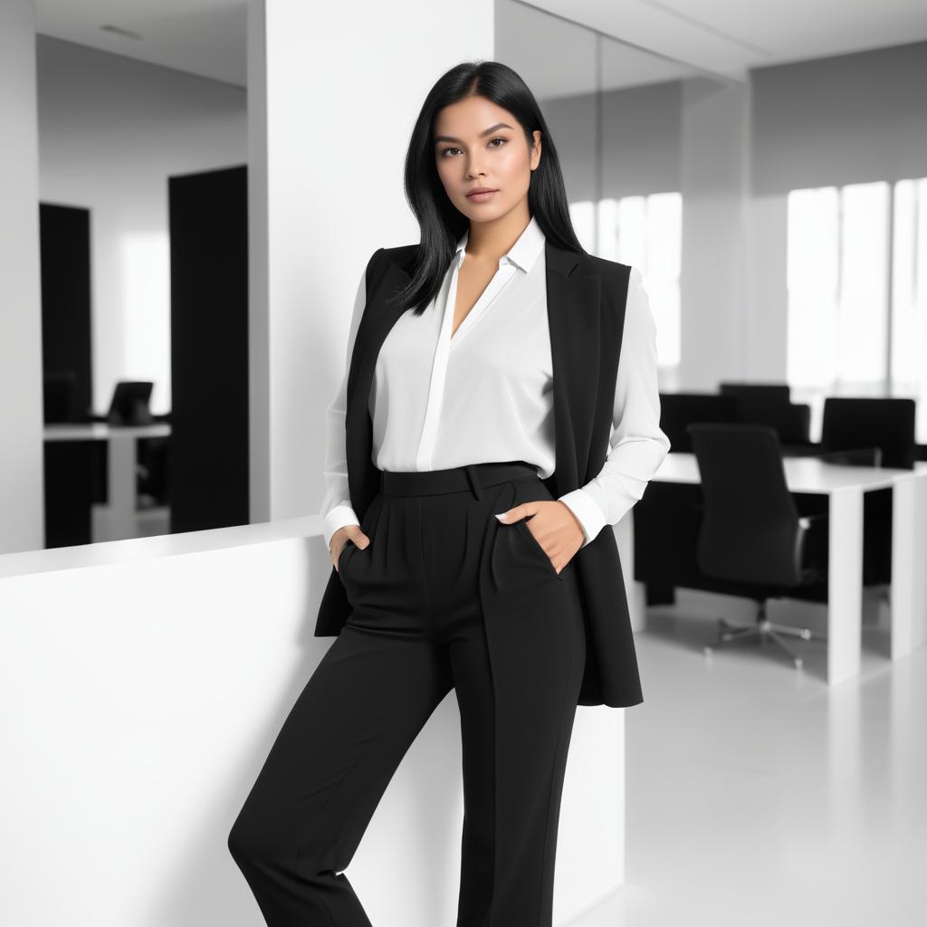 Graceful Woman in Monochrome Office Setting