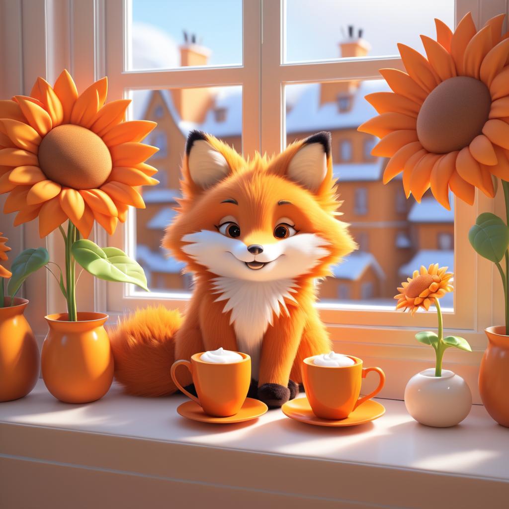 Cozy Cartoon Fox with Hot Chocolate