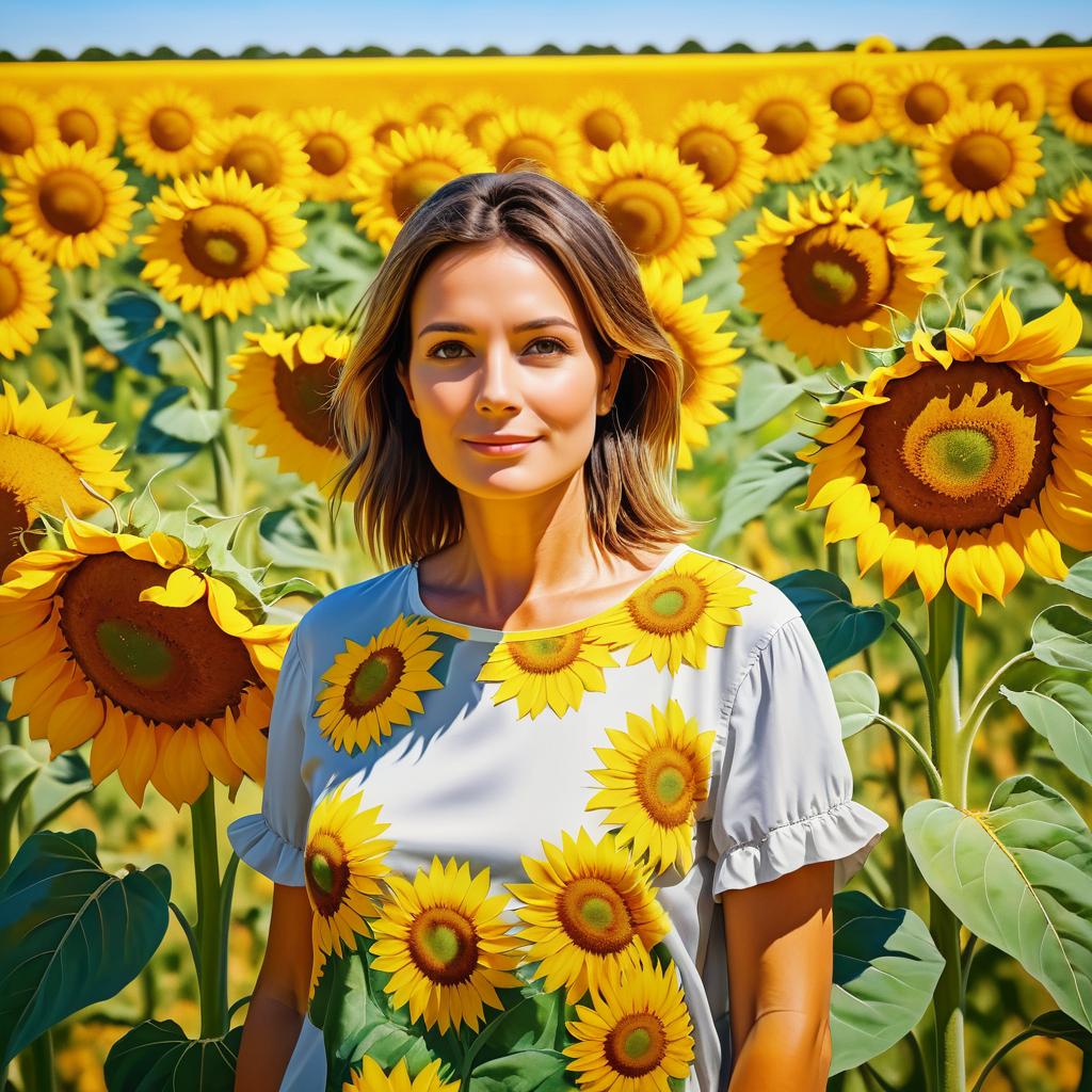 Vibrant French Woman in Sunflower Field