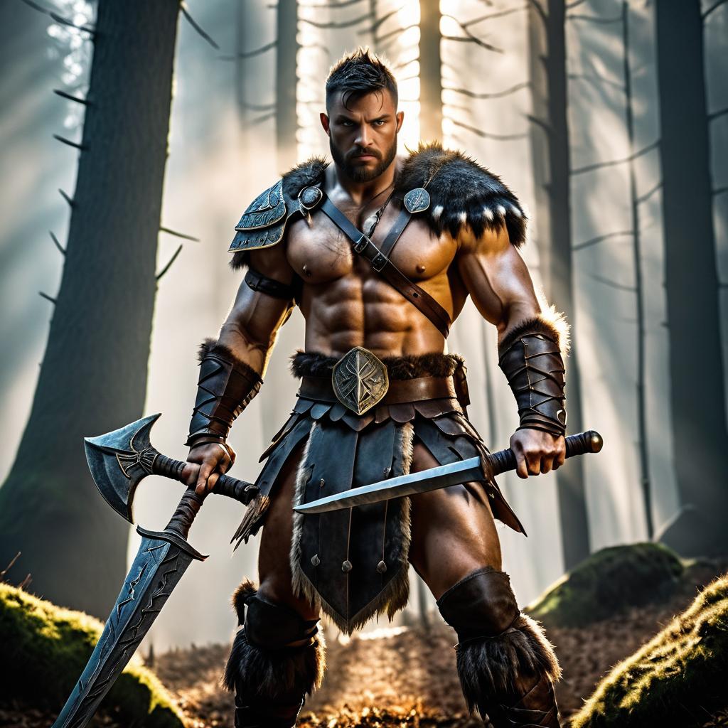 Fierce Barbarian in a Forest Setting