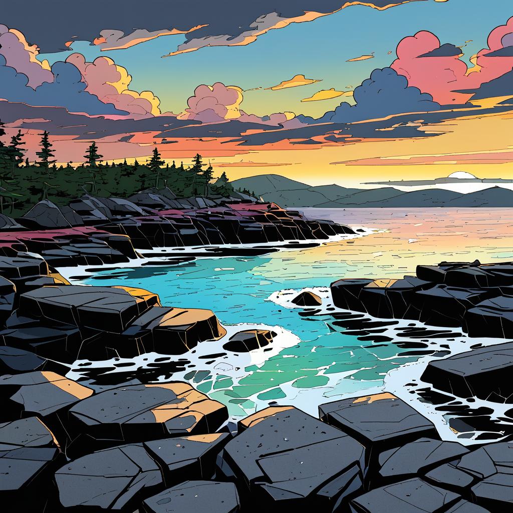 Toon Rendering of Rocky Highlands at Dusk