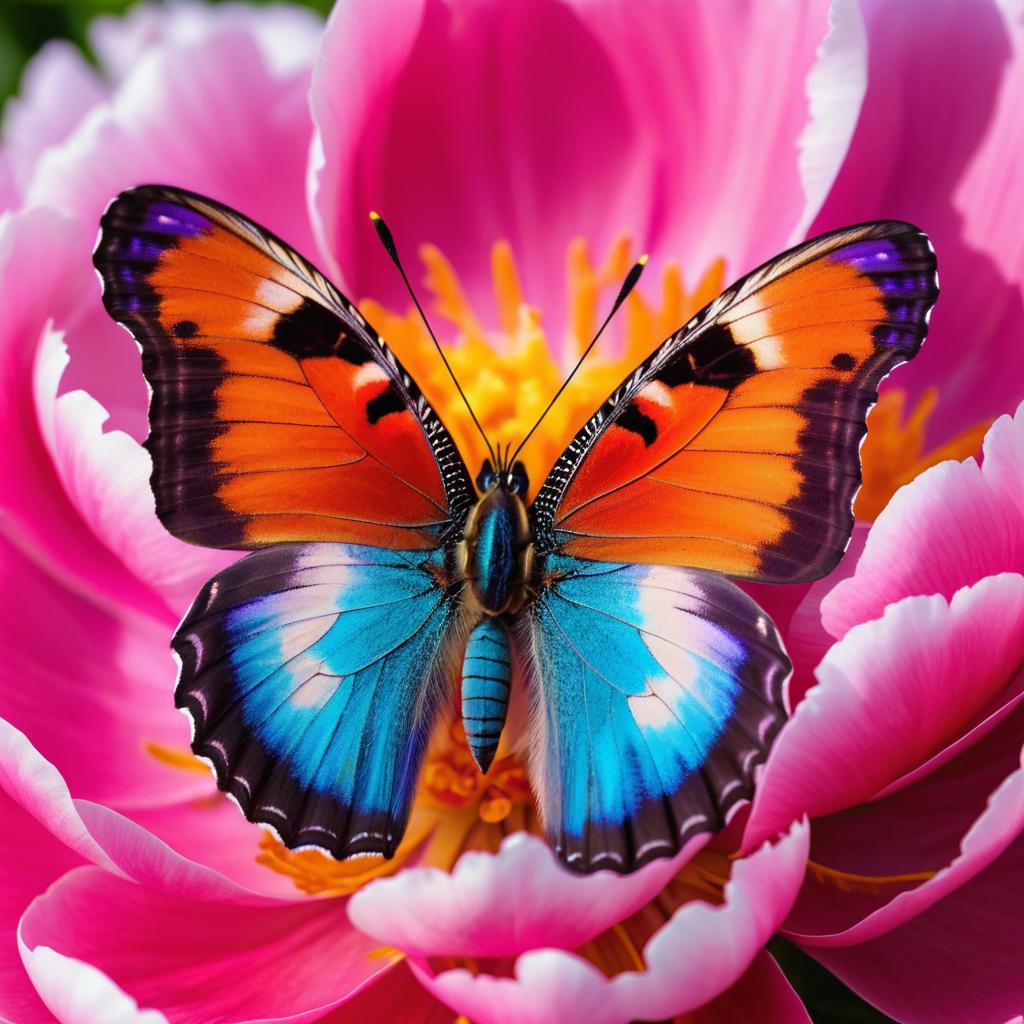 Macro Butterfly on Vibrant Peony