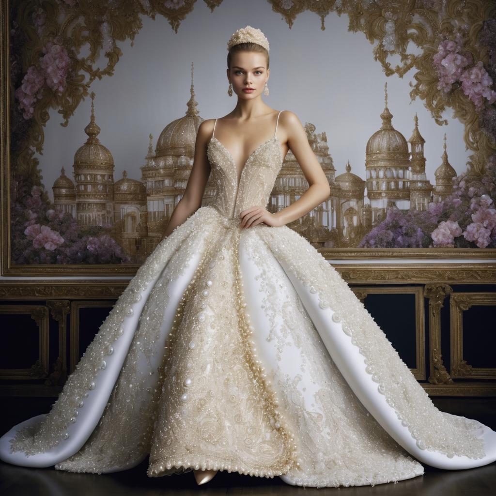 Enchanting Caucasian Model in Pearl Gown