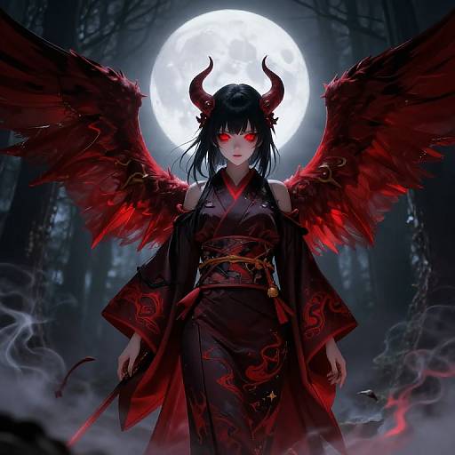 Anime Demon Girl Under Full Moon